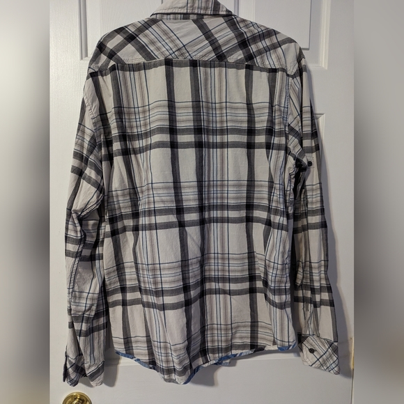 Men's Calvin Klein Jeans Grey and Blue Plaid Long-Sleeve Button Up Shirt - Picture 3 of 4